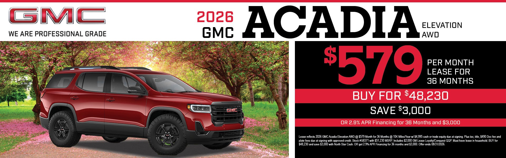 2026 GMC Acadia Elevation AWD Lease Offer