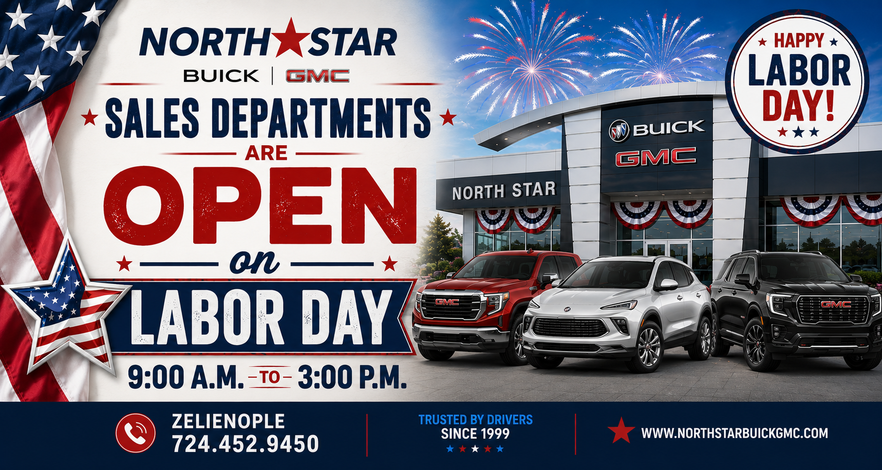 SALES DEPARTMENT OPEN ON LABOR DAY 9AM - 3PM